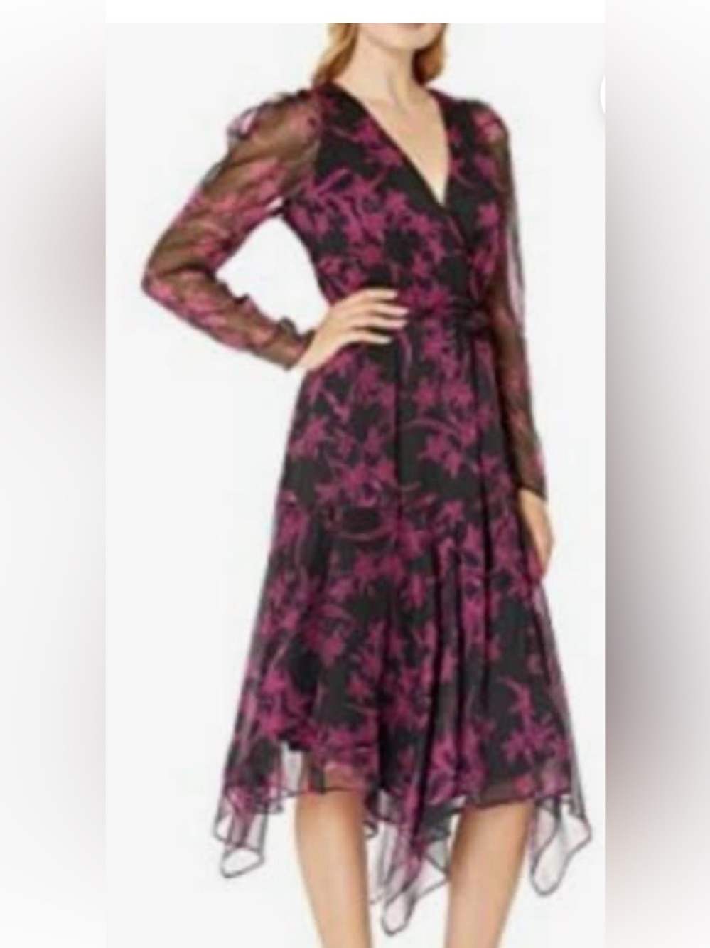 Vince Camuto Black & Fuchsia Pink Floral Wrap Dress